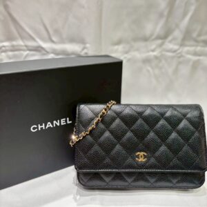 CHANEL 33814 タイムレスクラシック キャビアスキン ブラック×ボルドー