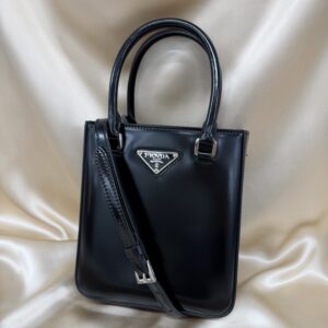 プラダ PRADA 1BA331 トライアングルロゴ スモールブラッシュド トート ブラック