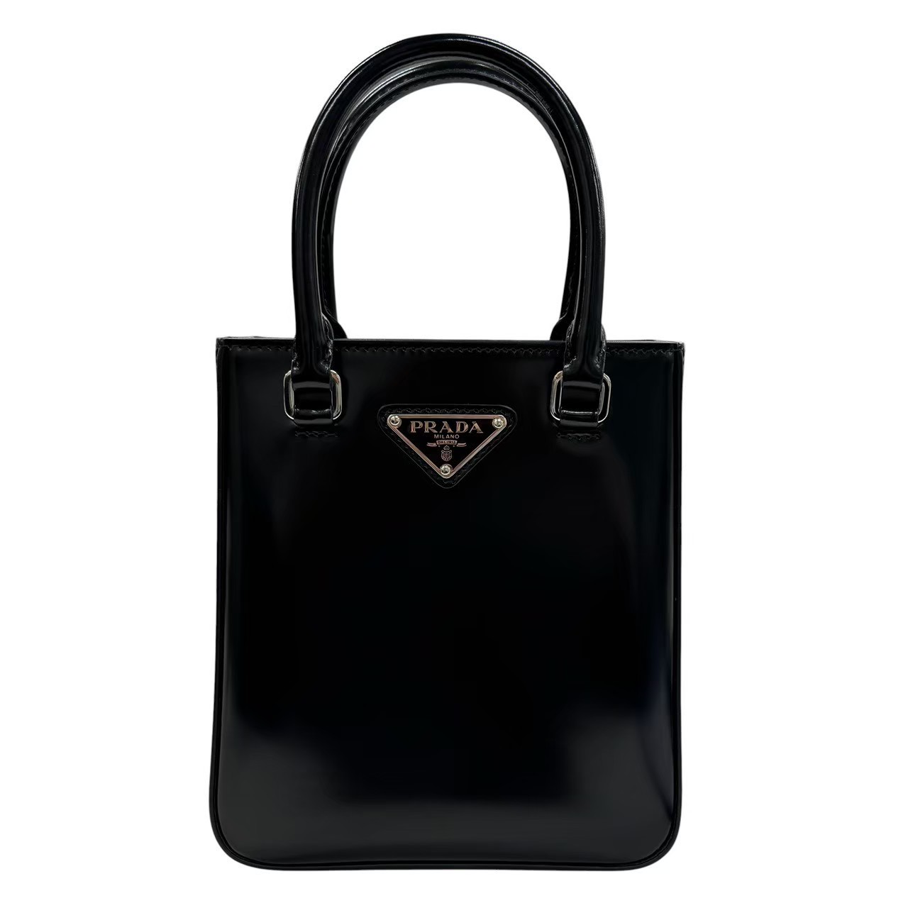 プラダ PRADA 1BA331 トライアングルロゴ スモールブラッシュド トート ブラック - 画像 (2)