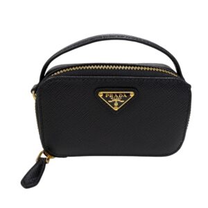 PRADA プラダ 1NR025 サフィアーノ トライアングル ミニポーチ ブラック