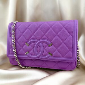 CHANEL シャネル A84451 キャビアスキン CC フィリグリーチェーンウォレット パープル シール付き