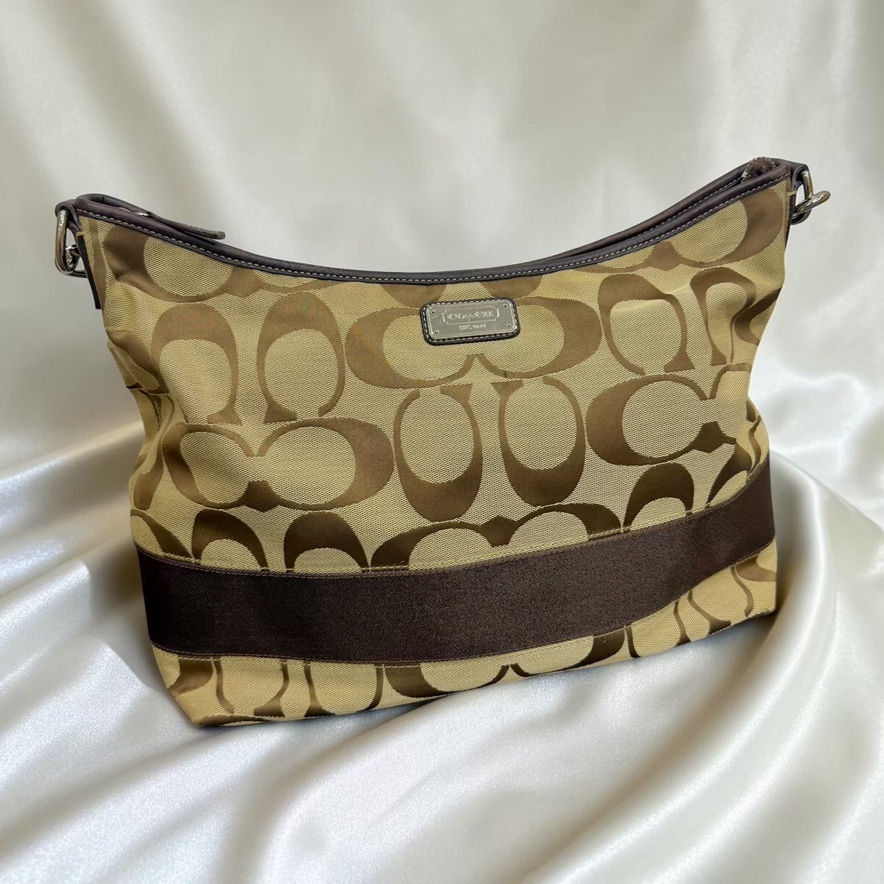 COACH コーチ F77149 ビッグシグネスチャー 2WAYショルダーバッグ ベージュ×ブラウン