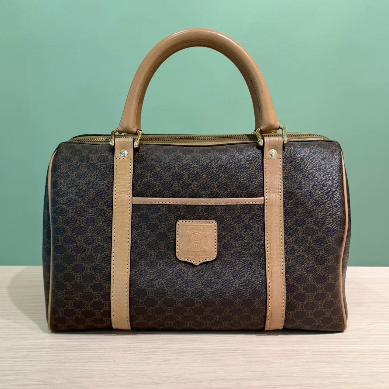 CELINE セリーヌ マカダム ミニボストンバッグ ブラウン